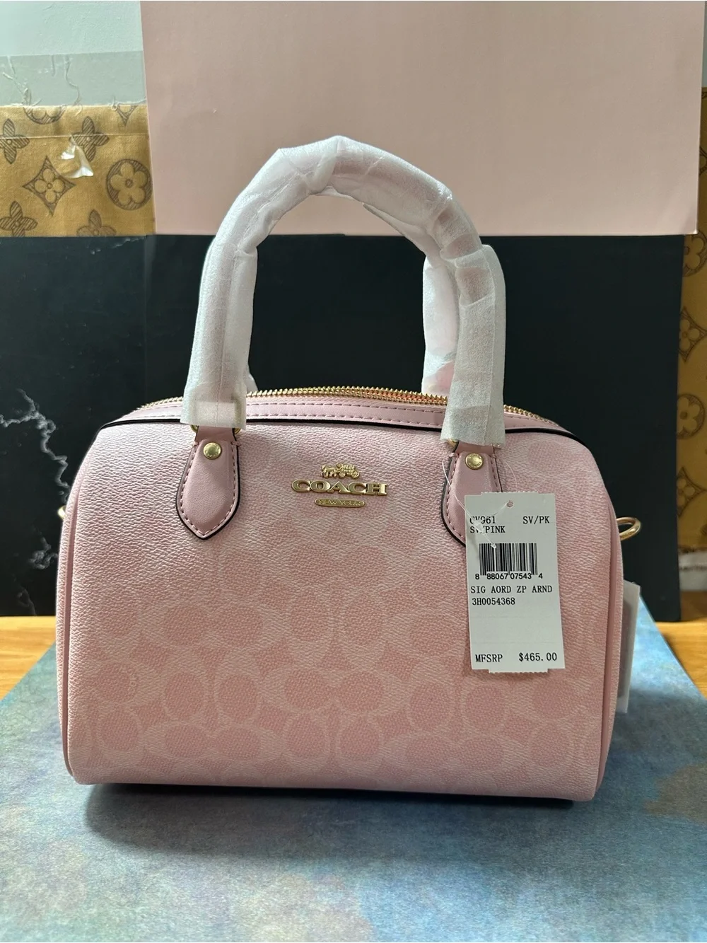 Coach Pink Signature Small Satchel with Gold Hardware